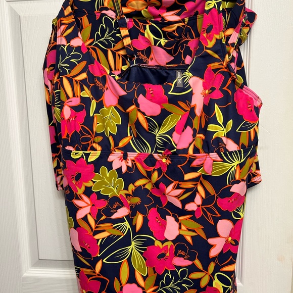 Lands’ End Plus Size 16 navy,pink, yellow floral skort bathing suit bottom/top. - Picture 1 of 8